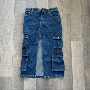 Garage denim cargo midi skirt